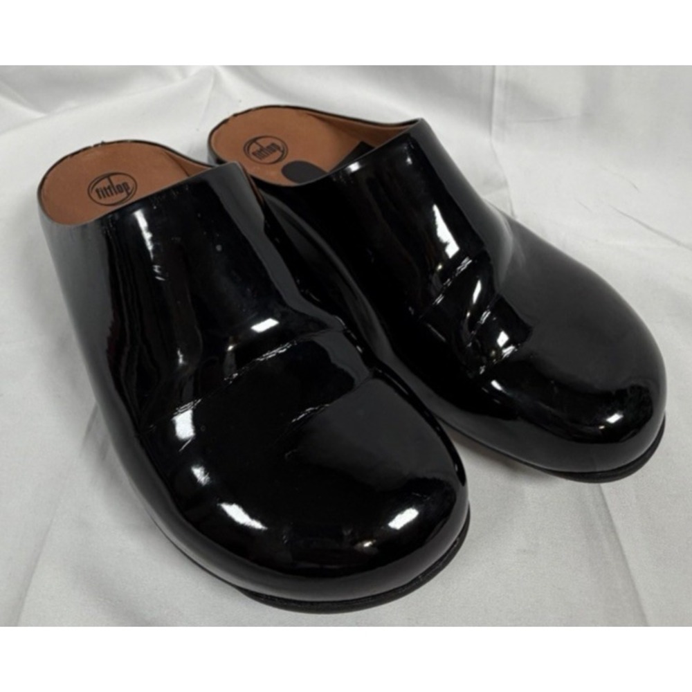 FitFlop Shuv Patent Leather Clogs Backless Comfort Black Size US 6